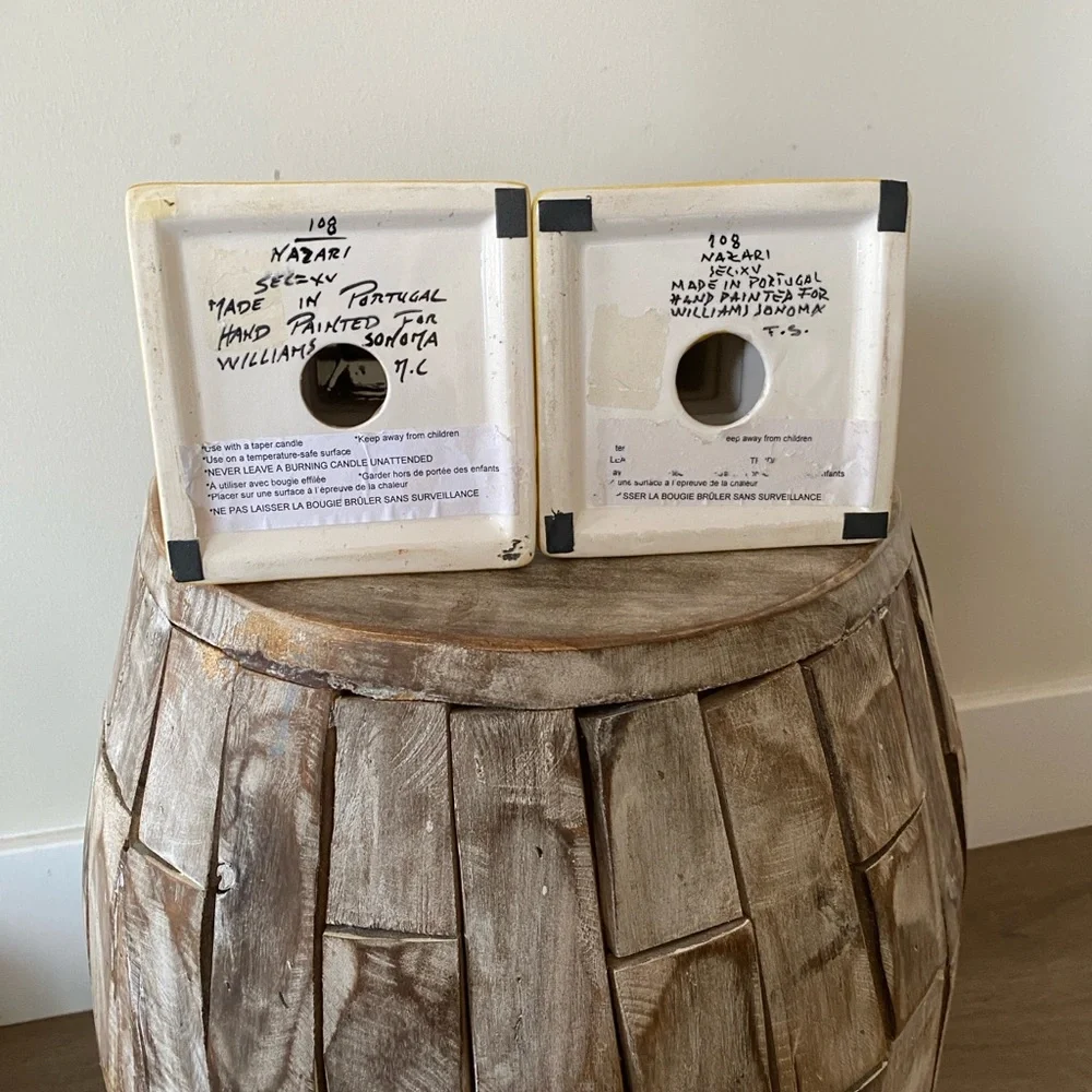 Williams Sonoma Nazari Alhambra Hand Painted Ceramic Candle Holder Pair 10.5”